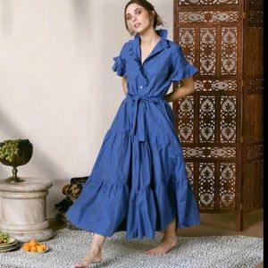 Mille Victoria dress in cobalt stripe